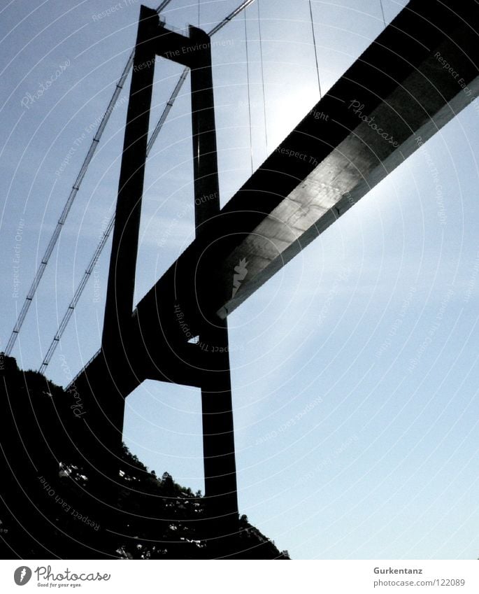 Anthony Kiedis Under a bridge Norway Scandinavia Stavanger Lysefjord Back-light Bridge pier Column Navigation River Brook bridge from below Shadow Silhouette