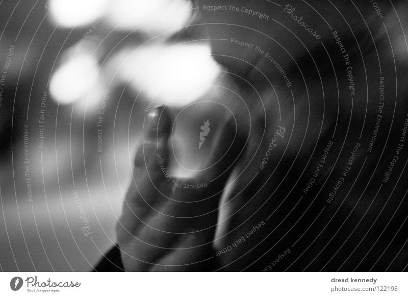 desperado Black & white photo Exterior shot Close-up Copy Space left Evening Silhouette Motion blur Central perspective Downward Life Human being Masculine Man