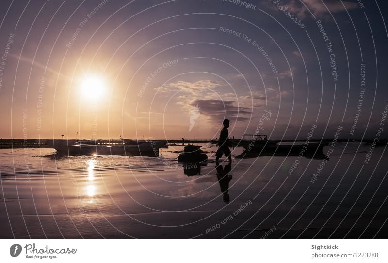 on the way home Human being Masculine Man Adults 1 Nature Landscape Water Sunrise Sunset Summer Beautiful weather Coast Beach Ocean Indian Ocean Boating trip