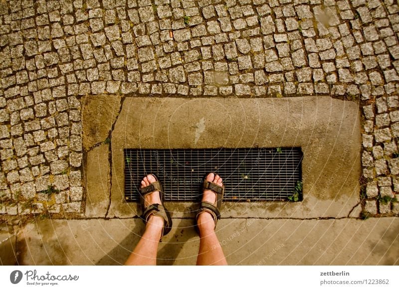 feet Feet Tibia Legs Toes Under Sandal Summer Going Stand Wait Expectation Doormat Entrance Way out Sidewalk Footpath Lanes & trails Indecisive Hesitate Town