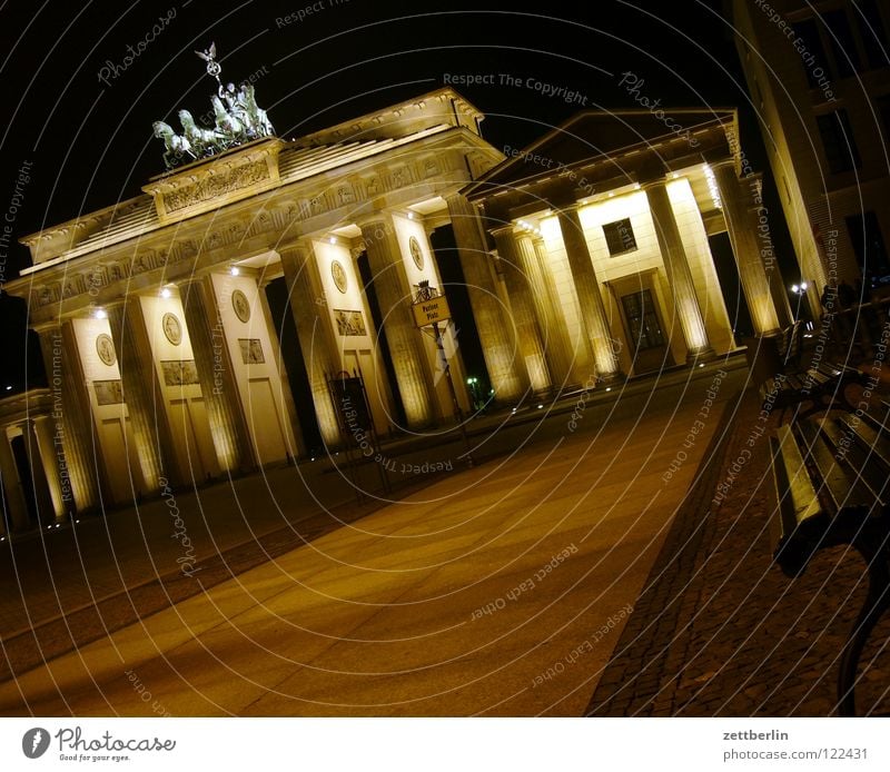 Brandenburg Gate Trip Tourism Marketing Classicism Landmark Pariser Platz Symbols and metaphors Wall (barrier) Night Night shot Lighting Illumination Berlin