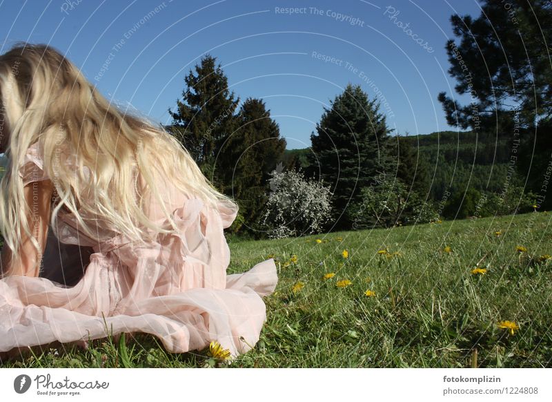 blonde girl in pink summer dress on a meadow Girl Infancy Summer dress blonde hair pretty Meadow Pink Child Blonde Delicate Blossoming Discover Romance Girlish