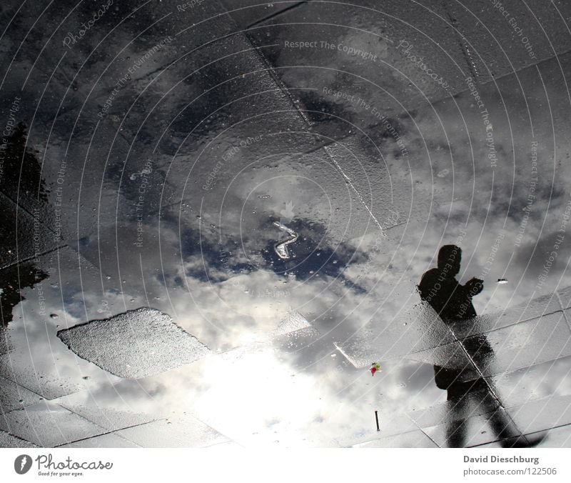 Glass bottom II Man Grid Black Transparent Frankfurt Main Places Marketplace Reflection Puddle Clouds Train station Water Floor covering glass bottom