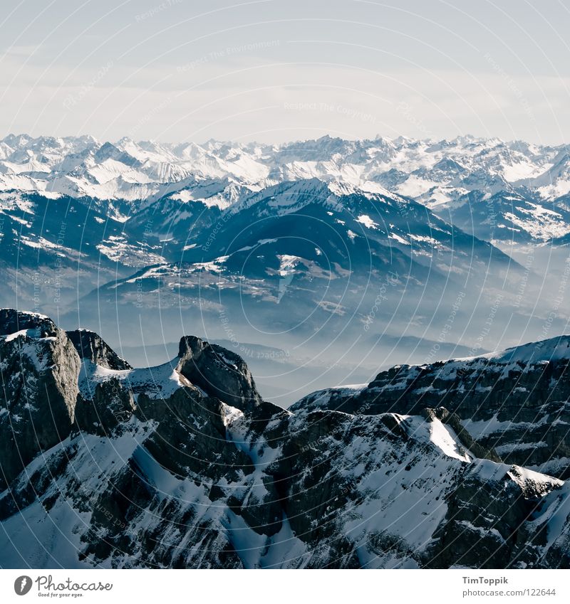 Holleridudödeldi Fog Steep Incline Slope Mountaineering Mount Säntis Canton Appenzell Vantage point Winter Panorama (View) Switzerland Mountain range