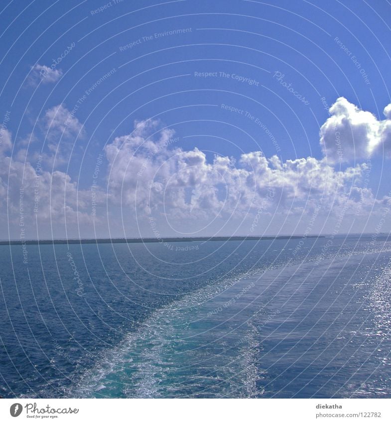 change of course Ocean Clouds Waves Cruise Stern Wake Tracks Horizon Lake Water Blue Sun boat trip Island