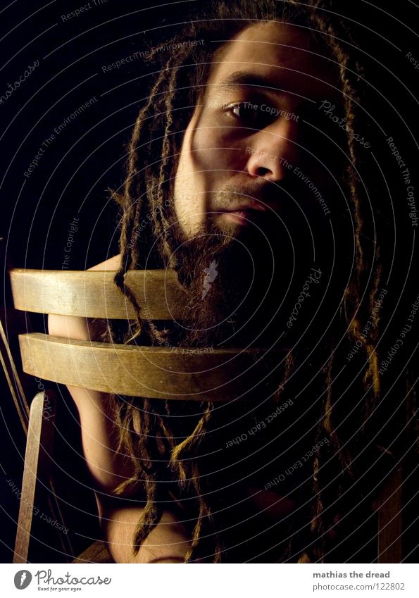 No. 18 Dreadlocks Felt Long Dark Upper body Man Masculine Concealed Facial hair Beard hair Unshaven Visual spectacle Shadow play Pants Chin Exceptional Black