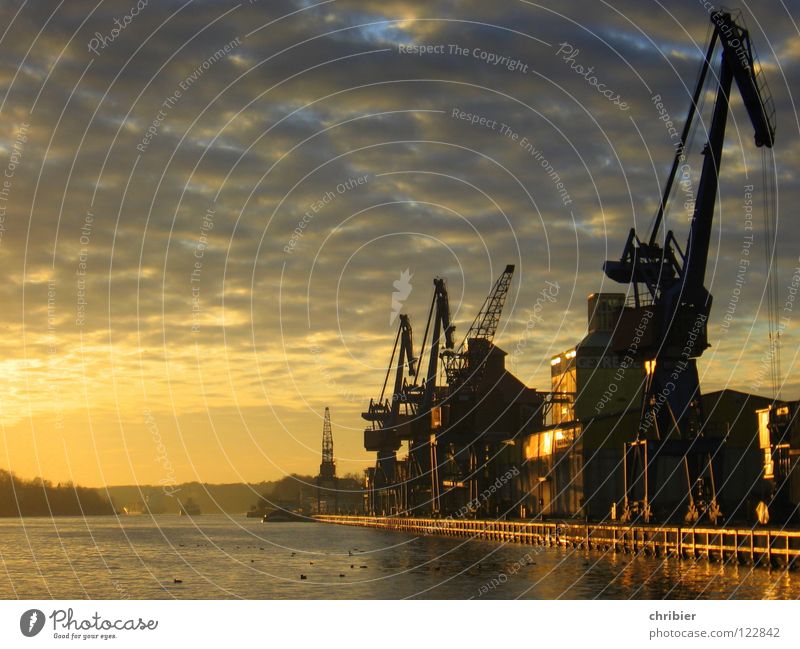 closing time Exterior shot Evening Twilight Sunbeam Calm Industry Trade Logistics Closing time Water Clouds Port City Deserted Harbour Means of transport