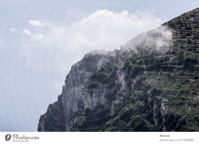 dissolved Landscape Elements Sky Clouds Beautiful weather Rock Mountain Cliff Above Blue Gray Green Easy Transparent Steep Steep face Colour photo Exterior shot