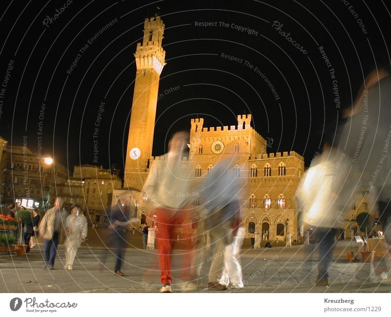 Siena, Piazza del Campo at night Italy Tuscany Night shot Places Blur City hall Club Human being