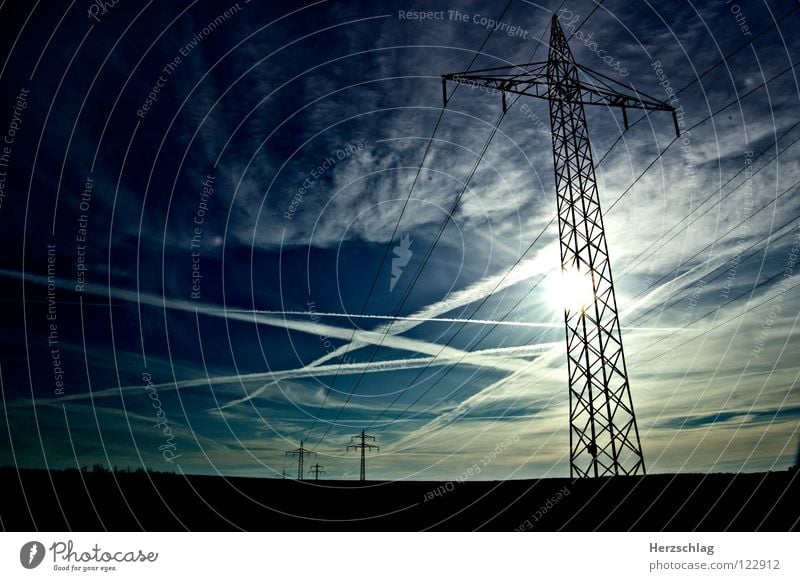 Under voltage Electricity Clouds White Electricity pylon Resist Thunder and lightning Transmission lines Blue Sky Contrast Colour amp