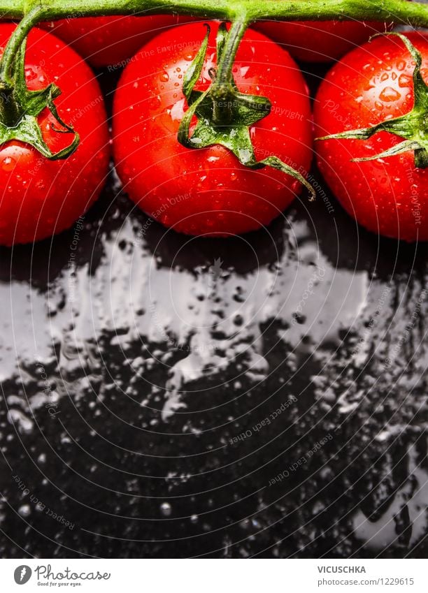 Fresh tomatoes on a wet table Food Vegetable Nutrition Lunch Organic produce Vegetarian diet Diet Juice Style Design Healthy Eating Life Table Nature