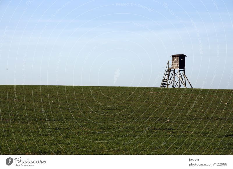 Beautiful view Vantage point Hunting Blind Meadow Field Clouds Hunter Planning Loneliness White Horizon Calm Background picture Brandenburg Flat (apartment)