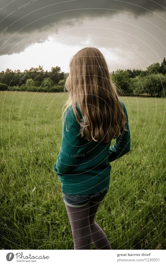 Rain girl Human being Feminine Girl Sister Infancy Body Hair and hairstyles 1 8 - 13 years Child Environment Nature Landscape Animal Sky Clouds Storm clouds