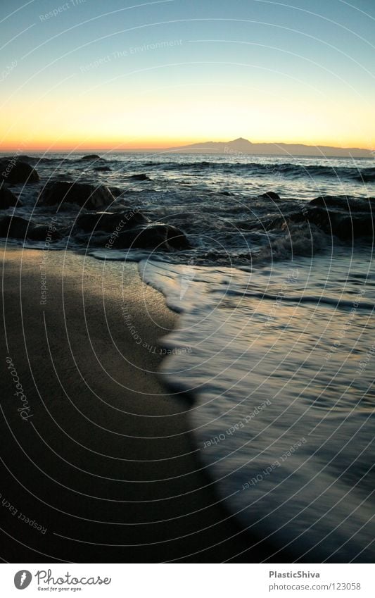 Tenerife from Gran Canarian beach Beach Vulcano Sunset Nature Ocean Africa Coast Mountain guayedra dusky after sunset sea islands rocks evening coastline Canary