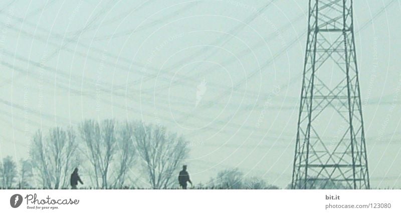 UNDER CURRENT G(ST)MARRIAGE Couple Going Electricity Electricity pylon To go for a walk Hang Rhein valley Weather Pattern Bad weather Sky Tree Winter Cold Fog