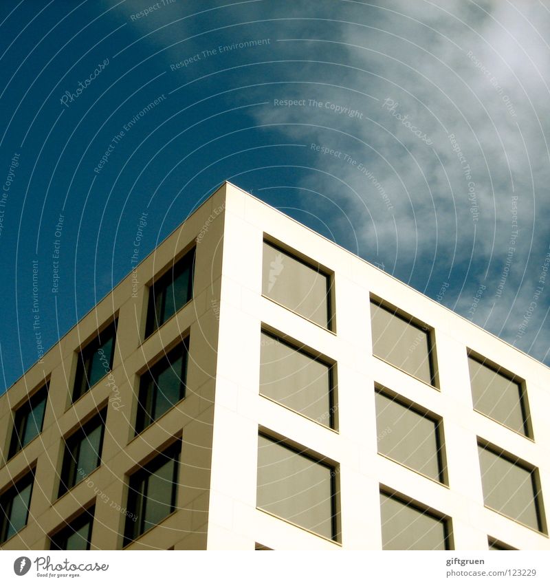 cube farm Office building Square Window Facade Work and employment Venetian blinds Three-dimensional Modern Sky cubicle Cube Blue Architecture