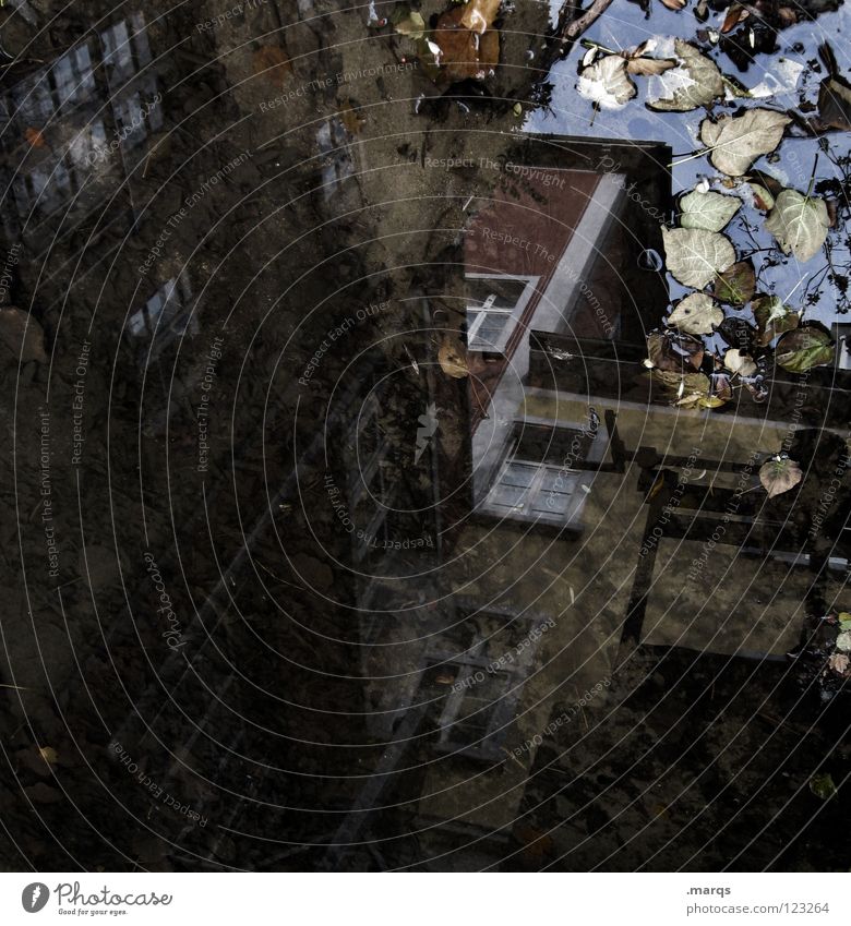 Old Town (dramatic) Puddle Body of water House (Residential Structure) Dark Threat Disaster Gloomy Reflection Leaf Dream Architecture Water Old town Abstract