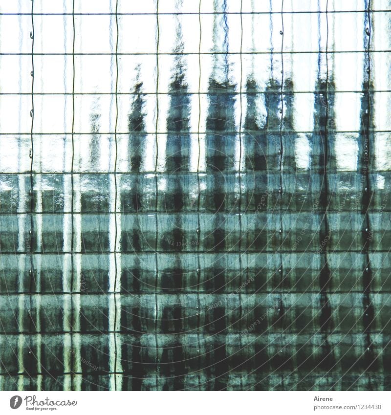 AST 7 Pott | Power fluctuations Facade Pane Ribbed glass Safety glass Partition wall Glass Metal Line Network Green Black Turquoise Unclear Invisible Blur