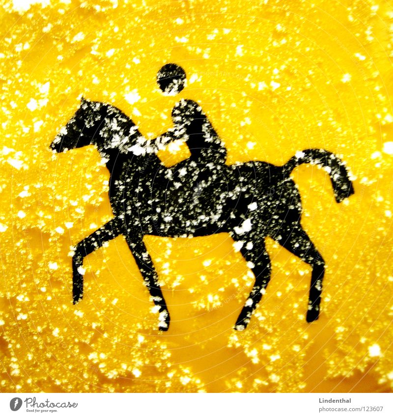 horse rider Horse Symbols and metaphors Logo Graphic Traffic light Door opener Switch Yellow Express train Signage Mammal Street sign Rider Illustration