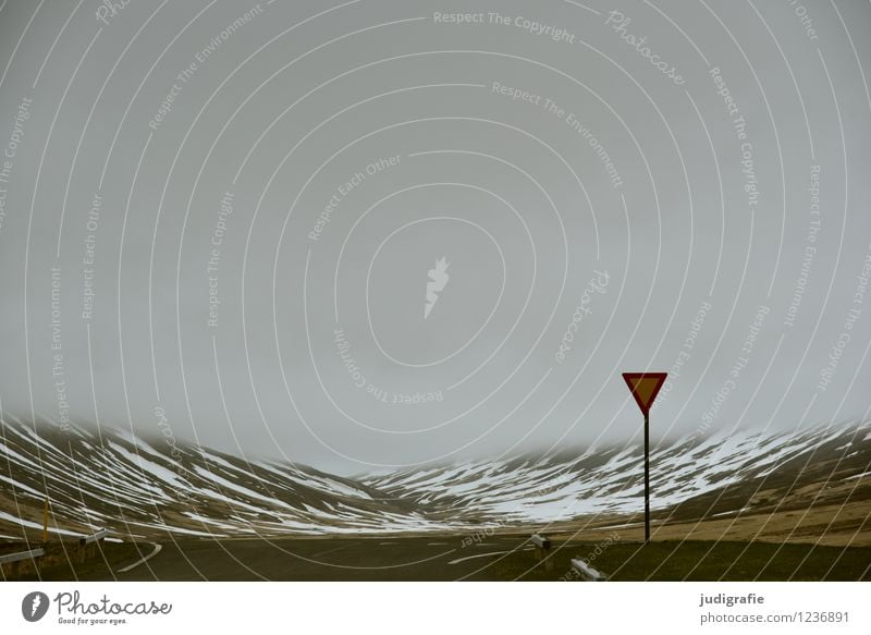 Iceland Environment Nature Landscape Elements Clouds Climate Weather Bad weather Fog Mountain Snowcapped peak Transport Traffic infrastructure Street Crossroads