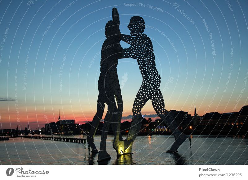 Molecule Man Berlin Lifestyle Style Vacation & Travel Tourism City trip Night life Going out Art Work of art Sculpture Sunrise Sunset Summer Capital city