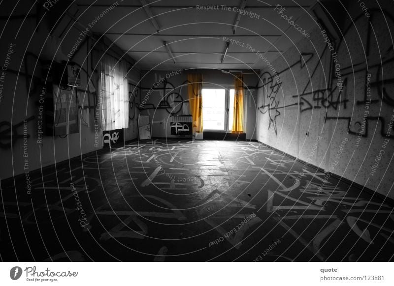 inscriptions Inscription White Black Room Wide angle Light Dark Runes Mysterious Destruction Vandalism Empty Smeared Selective Derelict Black & white photo