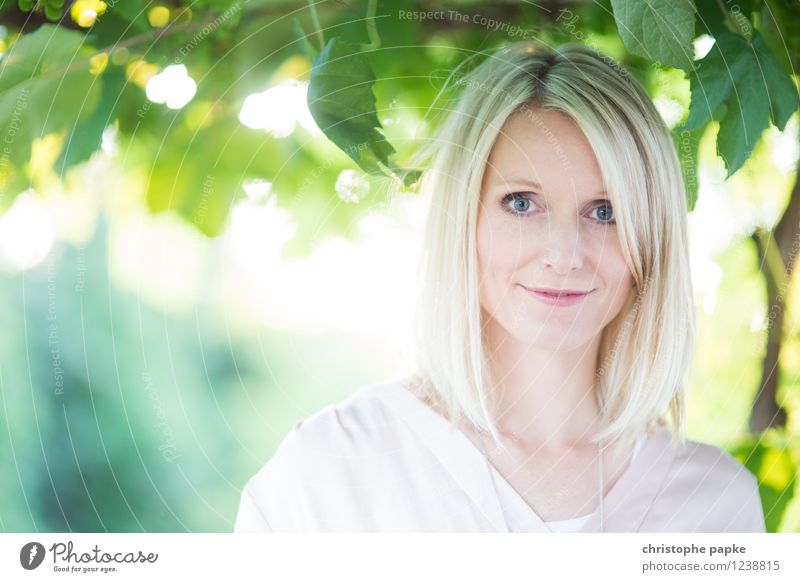 summer portrait Feminine Young woman Youth (Young adults) Face 1 Human being 18 - 30 years Adults 30 - 45 years Summer Beautiful weather Plant Leaf