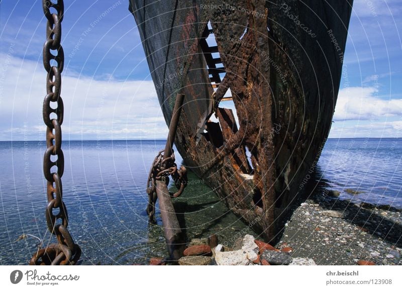 Wreck 2 Watercraft South America Chile Punta Arenas Ocean Transience Time Anchor Navigation Rust Old Chain