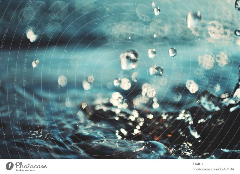 Plitsch Platsch Nature Elements Water Drops of water Rain Fluid Wet Blue White Surface of water Blur Round Colour photo Exterior shot Close-up Detail