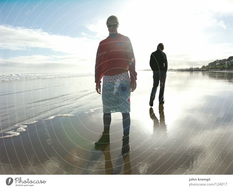 On the beach Far-off places Sun Beach Ocean Waves Water Horizon Coast Walking New Zealand To go for a walk ninty mile beach Morning Light Back-light