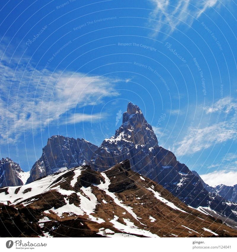 Ice on the mountain Vacation & Travel Snow Mountain Sky Clouds Frost Peak Glacier Tall Blue White Dolomites Italy Trento Travel photography Deserted Day