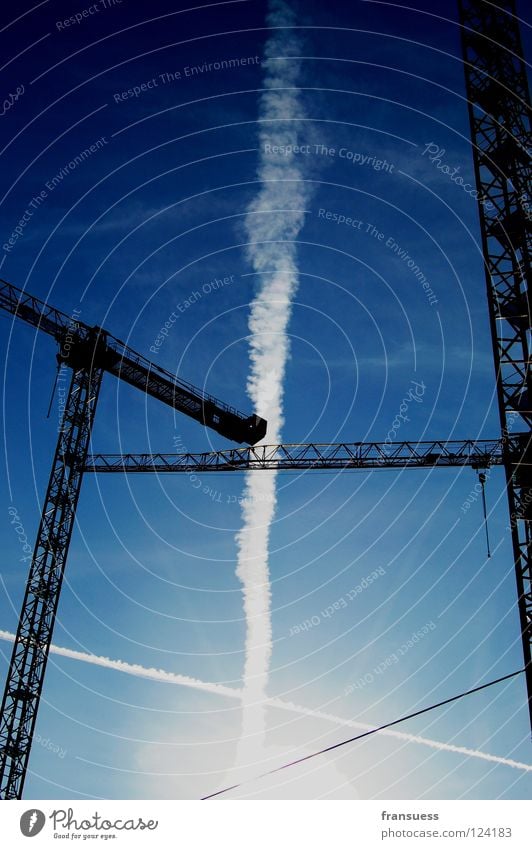 intersections Crane Light Vapor trail Stripe Geometry White Construction site Cross Sky Blue Line Haircut Axle Build