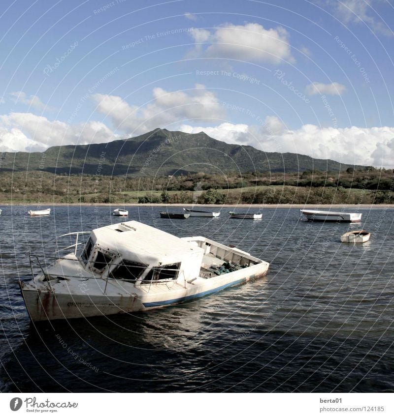 aground Clouds White Forest Hill Bushes Mauritius Sugarcane Ocean Watercraft Fisherman Stranded Broken Captain Vacation & Travel Beach Coast Sky Blue Mountain