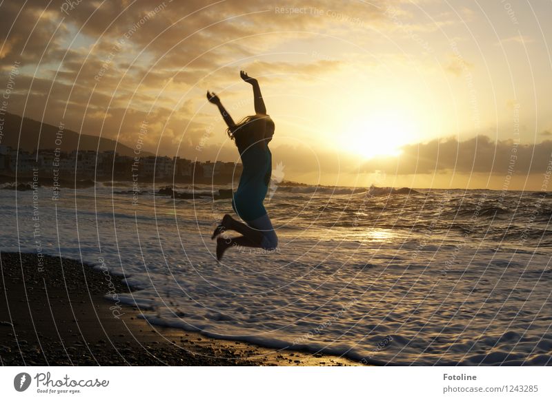 Pure joie de vivre! Human being Feminine Child Girl Infancy 1 Environment Nature Landscape Elements Water Sky Clouds Summer Beautiful weather Warmth Waves Coast