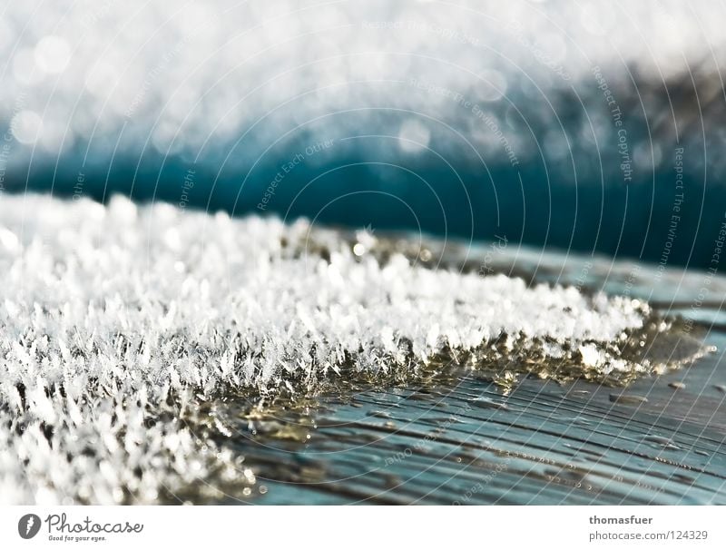 ice crystals Ice crystal Thaw Melt water Sunrise Hoar frost Spring Flow Calm Transience Morning Blue Last winter Electricity