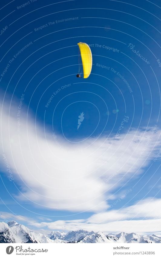 high and mighty Landscape Sky Clouds Beautiful weather Ice Frost Snow Rock Alps Mountain Peak Snowcapped peak Glacier Flying Paragliding Paraglider Yellow