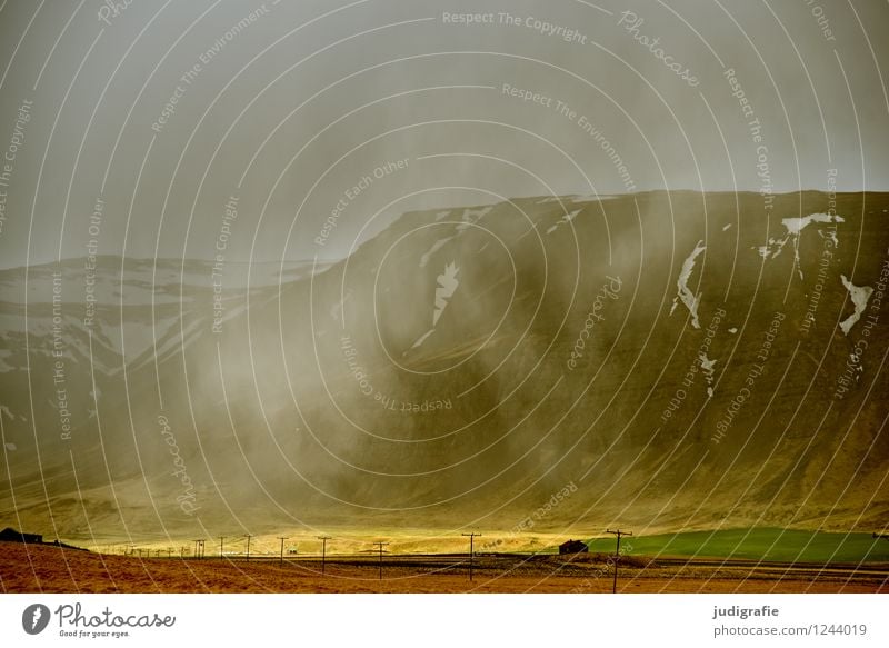 Iceland Environment Nature Landscape Clouds Climate Bad weather Fog Mountain Snowcapped peak Threat Dark Cold Natural Wild Moody Apocalyptic sentiment Idyll