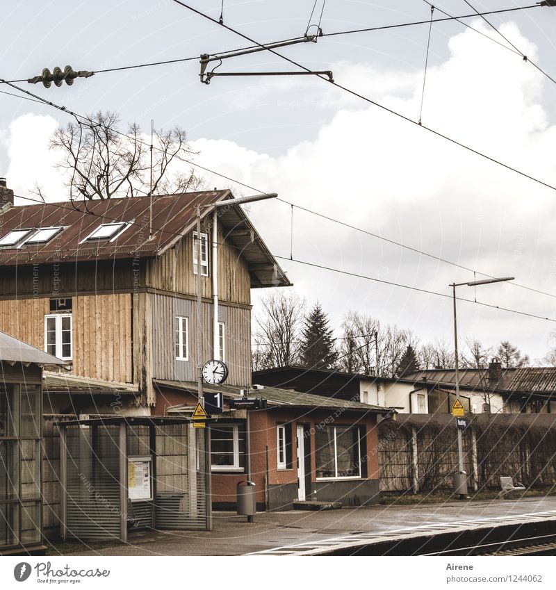 everyday romance Village Deserted House (Residential Structure) Train station Wait Historic Gloomy Brown Frustration Vacation & Travel Normal Shelter Platform