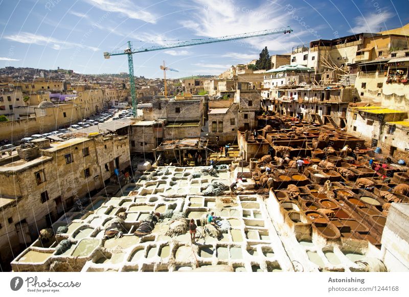 dyeing Workplace Sky Clouds Horizon Weather Beautiful weather Fez Morocco Africa Town Downtown House (Residential Structure) Hut Manmade structures Building