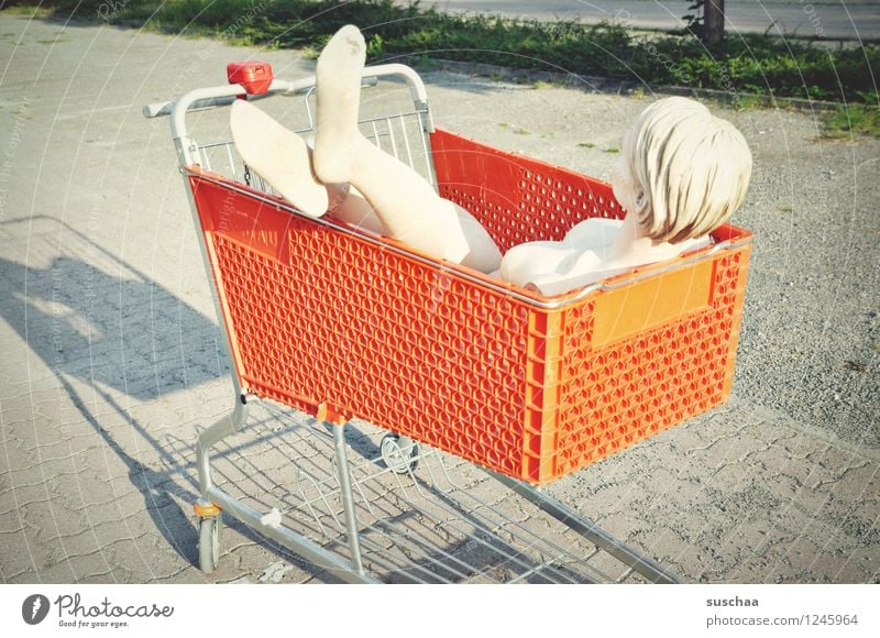 purchased Shopping Trolley Parking lot Mannequin Feet Legs Head Transport