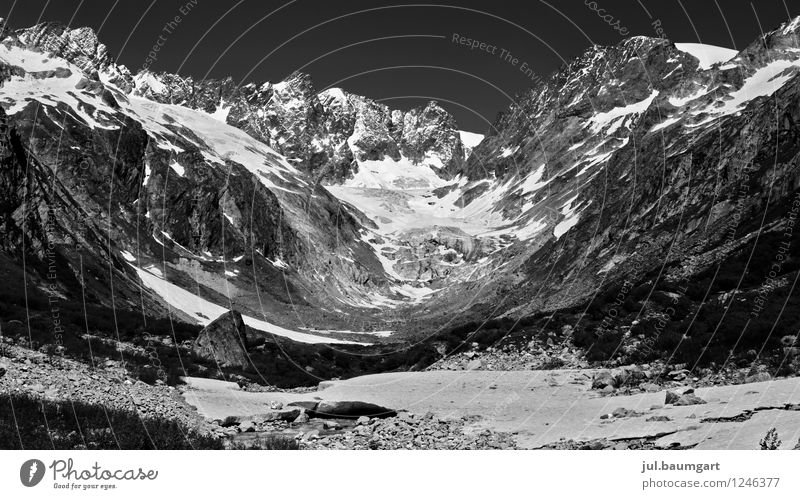 Göschenen Glacier bw Mountain Hiking Nature Landscape Beautiful weather Snow Alps jacks Dark Large Switzerland Black & white photo Exterior shot