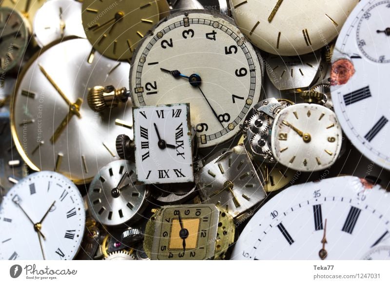 Time machines 1 Machinery Measuring instrument Clock Hand Jump Retro Esthetic Planning Eternity Clock face Watch mechanism Studio shot Close-up Detail Deserted