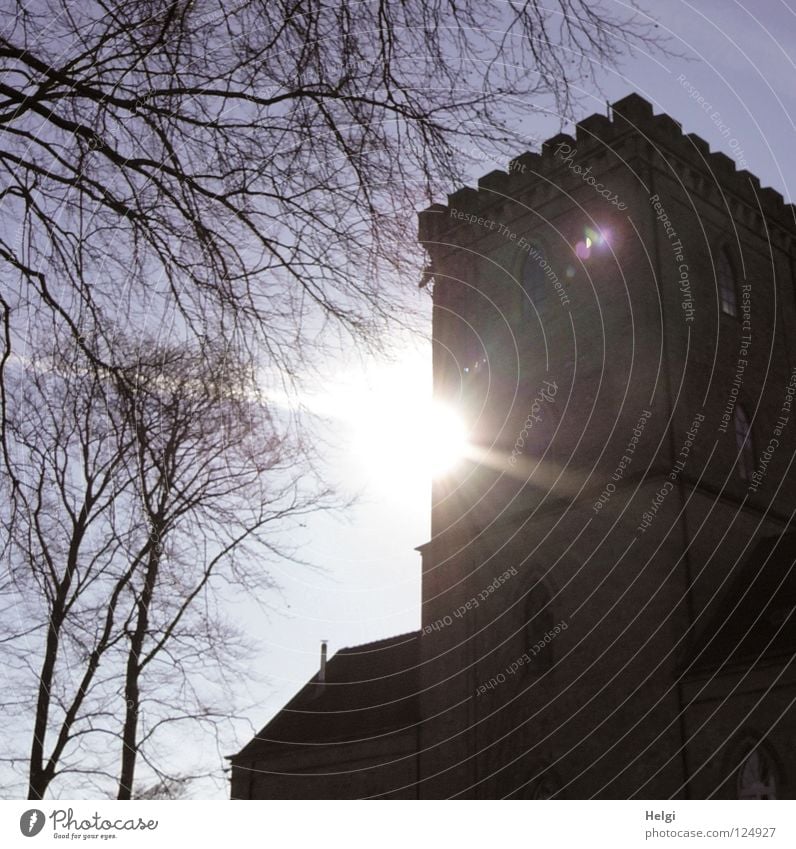 Burgfräuleinshausen... Castle tower Lookout tower Window Sharp-edged Gutter Drainage Corner Clouds Reflection Masonry Wall (barrier) Old Light Dark Gray White