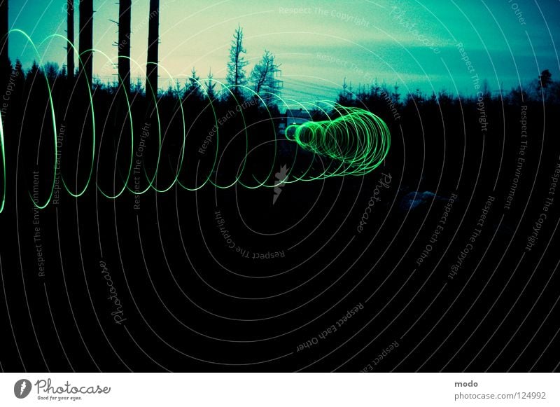 tunnels Light Forest Tree Tunnel Dark Flashlight LED Rotate Circle Long exposure Green Bright Surrealism force field Magnetic field. cross development Sky