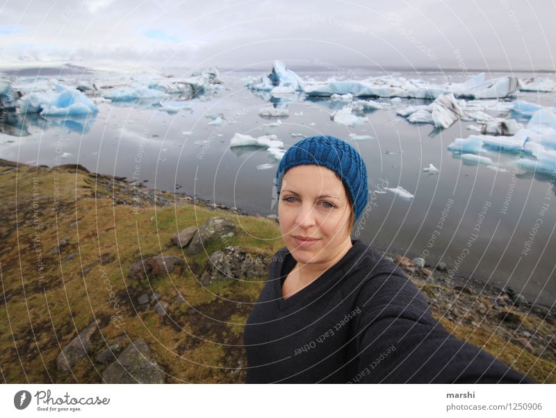 holiday photo Human being Feminine Young woman Youth (Young adults) Woman Adults 1 30 - 45 years Nature Landscape Peak Snowcapped peak Glacier Coast Lakeside