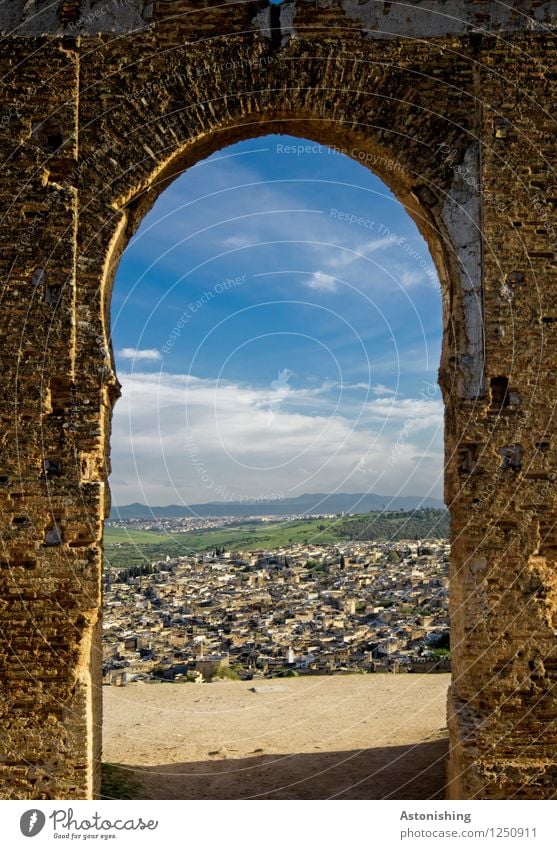 the old gate II Environment Sky Clouds Horizon Summer Weather Beautiful weather Plant Tree Forest Fez Morocco Africa Town Old town House (Residential Structure)