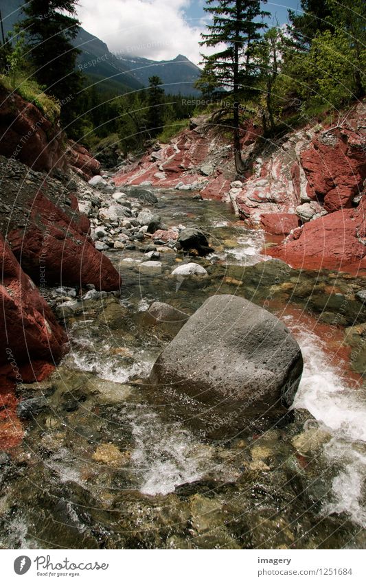 Red Rock Canyon Nature Landscape Water Summer Mountain River "Canada Red rock canyon Waterton Lakes National Park." North America Stone To enjoy Esthetic Power