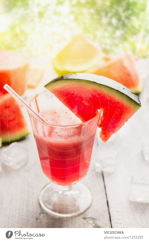 Watermelon juice on the garden table Food Fruit Breakfast Organic produce Vegetarian diet Diet Beverage Juice Glass Summer Nature Spring Beautiful weather