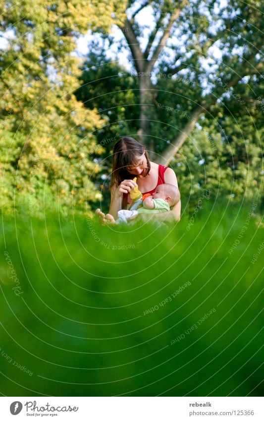 mother's happiness Colour photo Exterior shot Copy Space top Copy Space bottom Day blurriness Worm's-eye view Upper body Joy Happy Leisure and hobbies Parenting