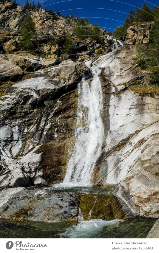 natural shower Life Vacation & Travel Tourism Trip Mountain Environment Nature Landscape Cloudless sky Spring Beautiful weather Rock Alps Waterfall To fall Wet